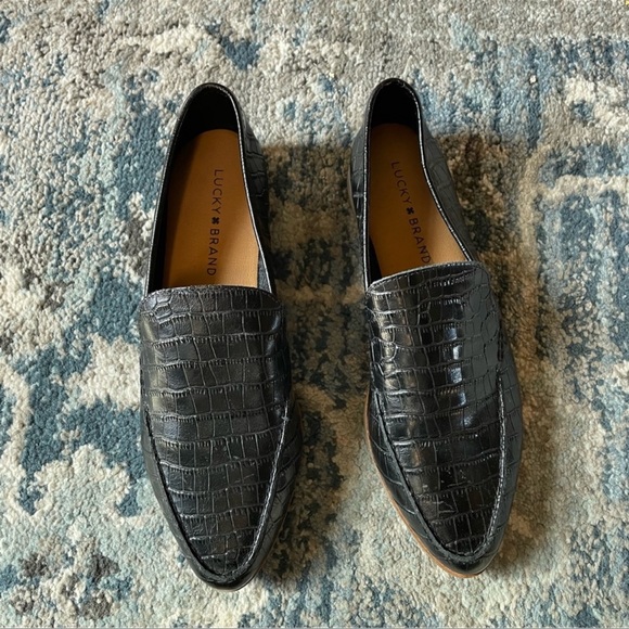 Lucky Brand Bejaz Crocadile Leather Loafer Black Size 7 - Picture 2 of 8